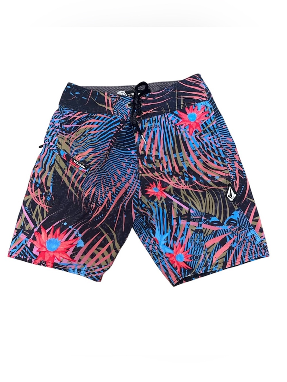 Volcom Boys Black Swim Shorts with Multicolor Tropical Print, 4T, NWT
